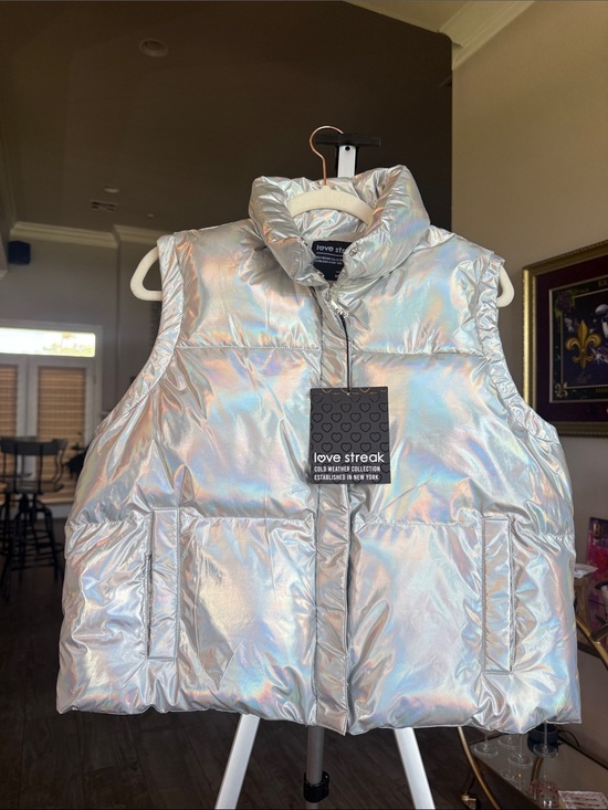 Love Streak Jackets & Blazers - Love Streak Iridescent Silver Puffer Vest